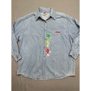 ❌SOLD❌Vintage M&Ms Character Denim Button Down Shirt Embroidered Light Wash L